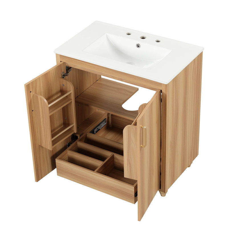 Meuble-lavabo 30 po avec lavabo, armoire multifonctionnelle avec portes et tiroir, panneau de fibres à densité moyenne