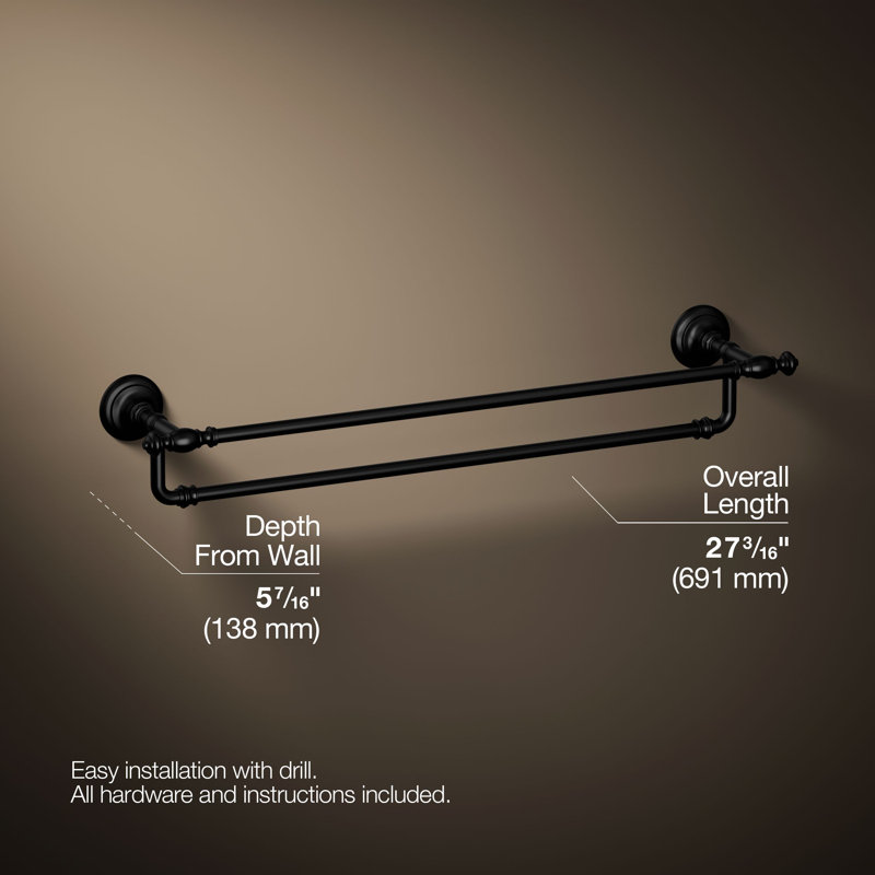 Artifacts® Double 24" Wall Mounted Towel Bar, Matte Black