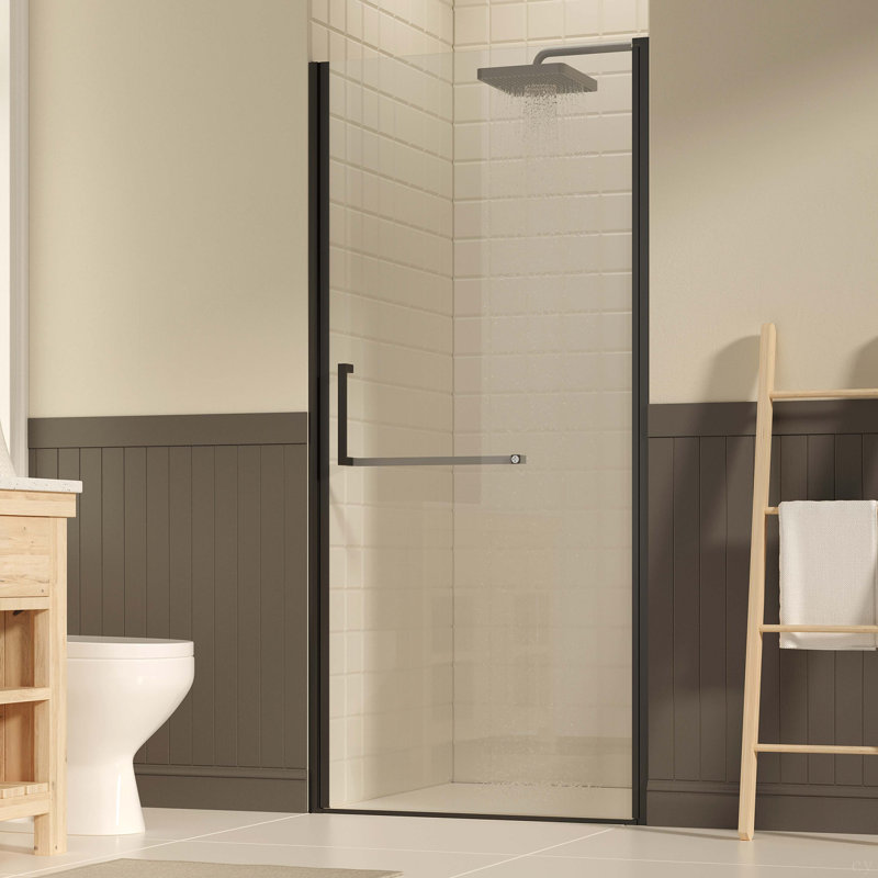 33-34" W ×72" H Frameless Pivot Shower Door, Pivot Swing Shower Glass Doors With 1/4"(6Mm) SGCC Clear Tempered Glass,Explosion-Proof Film, Reversible Installation