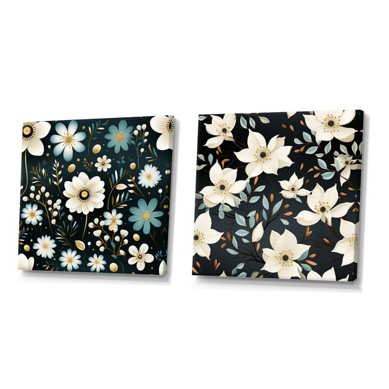 Izzo - Ensemble de 2 reproductions d'art sur toile florales, Toile tendue, H 16 po x l 33 po x P 1 po
