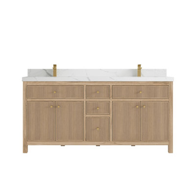 Teck de 72 po Sonoma X P 22 po D Meuble-lavabo double en gris clair délavé avec quartz Calacatta Laza