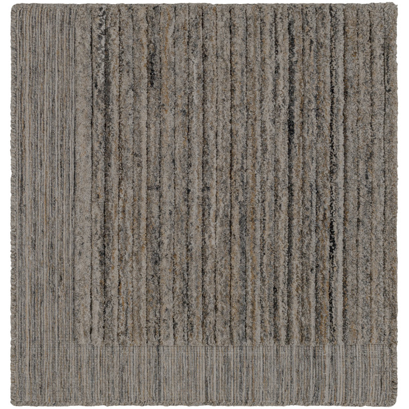 Yasmin Hand Knotted Striped Area Rug in Dark Gray/Camel/Beige, Rectangle 9' x 12'