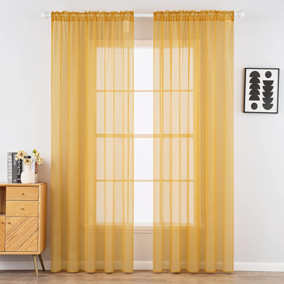 2 Pcs/Set Solid Color Sheer Curtains, Transparent Window Shades Tulle Drapes, Rod Pocket Curtains For Bedroom, Living Room, Orange