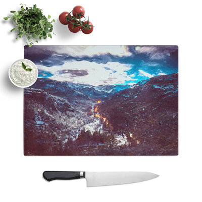 Tempered Glass Road Through the Mountains Chopping Board