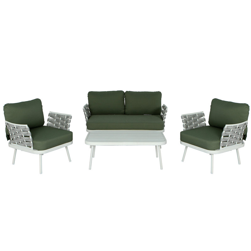 Ensemble de 4 couvertures en acier Mariano, blanc cassé et vert, Blanc cassé, Vert