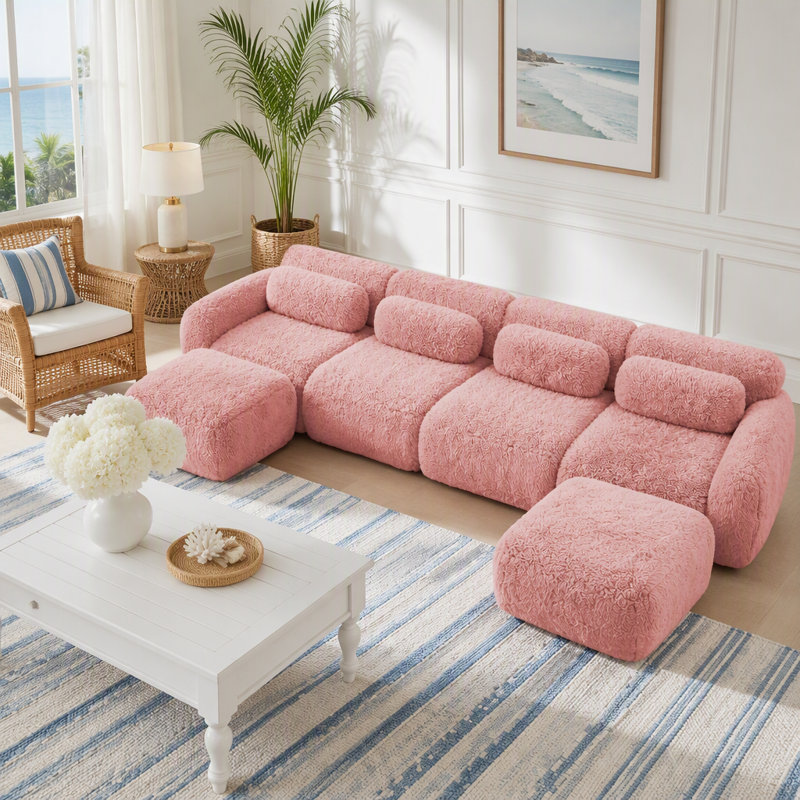 Tissu moelleux doux et moelleux en forme de L, canapés modulaires pour canapé modulaire, conception antidérapante en éponge haute densité 32D, connexion à boucle libre, aucun assemblage requis, pour les salons, rose