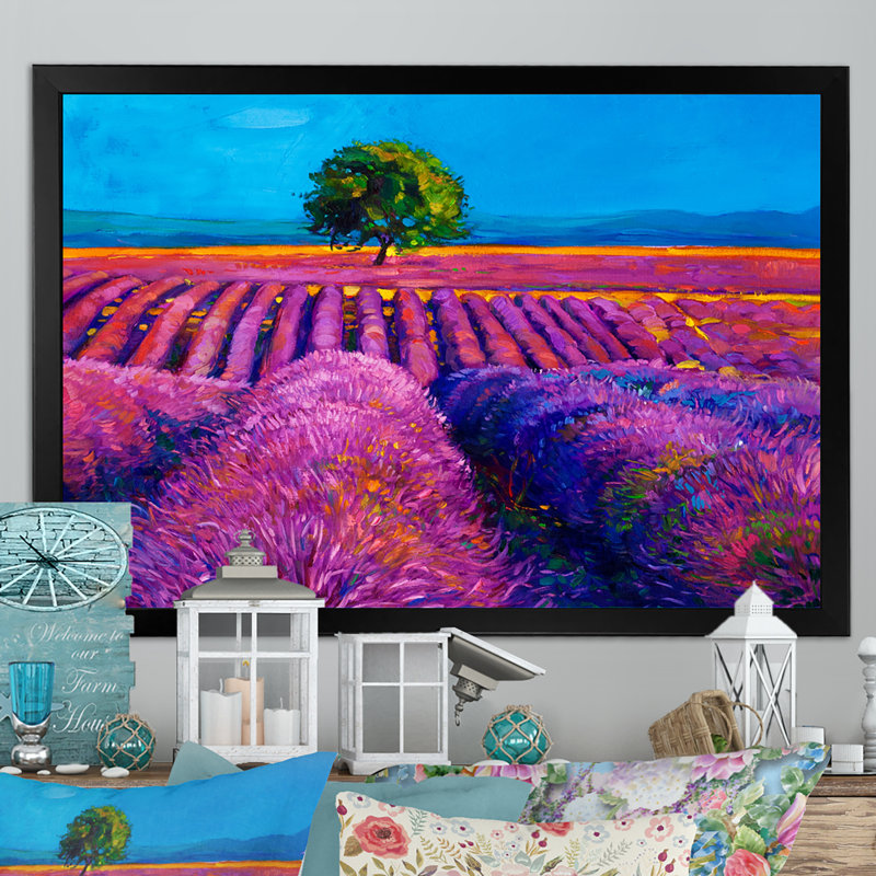 Lavender Fields II - reproduction d'art sur toile encadrée, Cadre photo noir, H 8 po x l 12 po x P 1 po