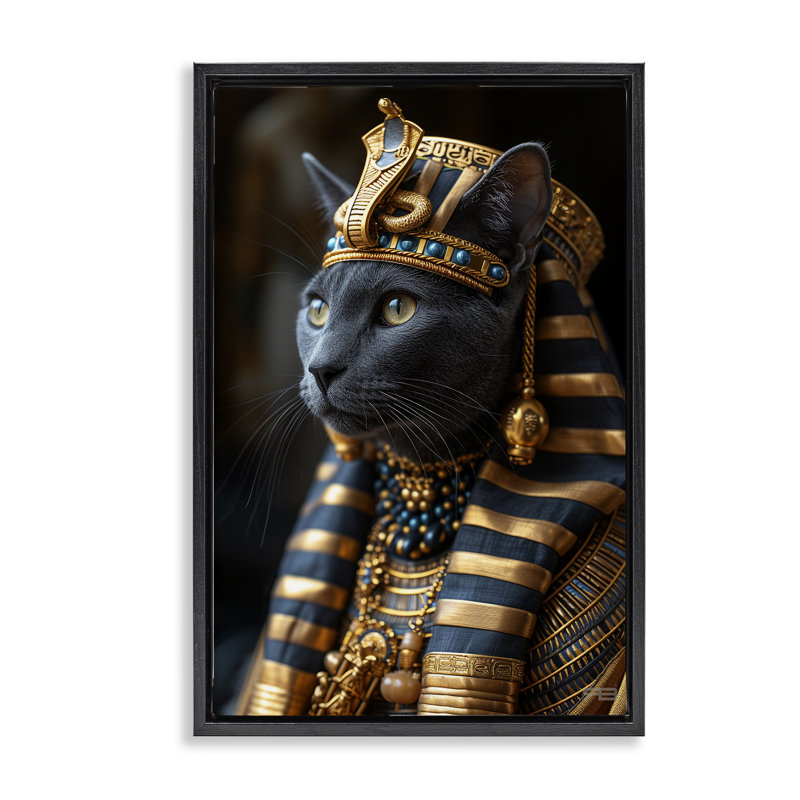 Toile flottante encadrée par un pharaon égyptien noir par Roozbeh Bahramali, H 25 po x l 17 po, Cadre flottant noir de jais