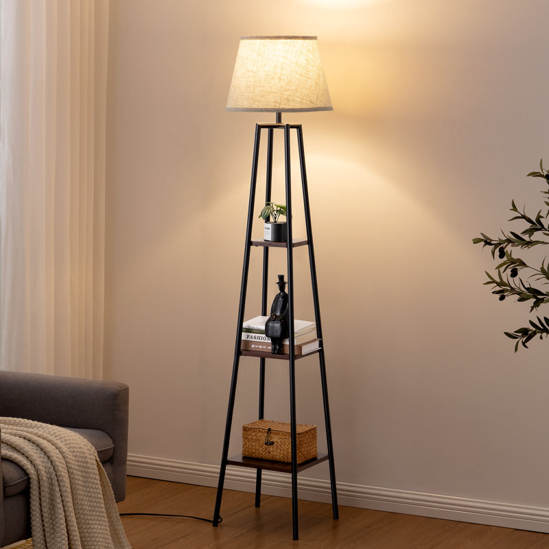 Mier 65" Tray Table Floor Lamp, Rosewood/Black