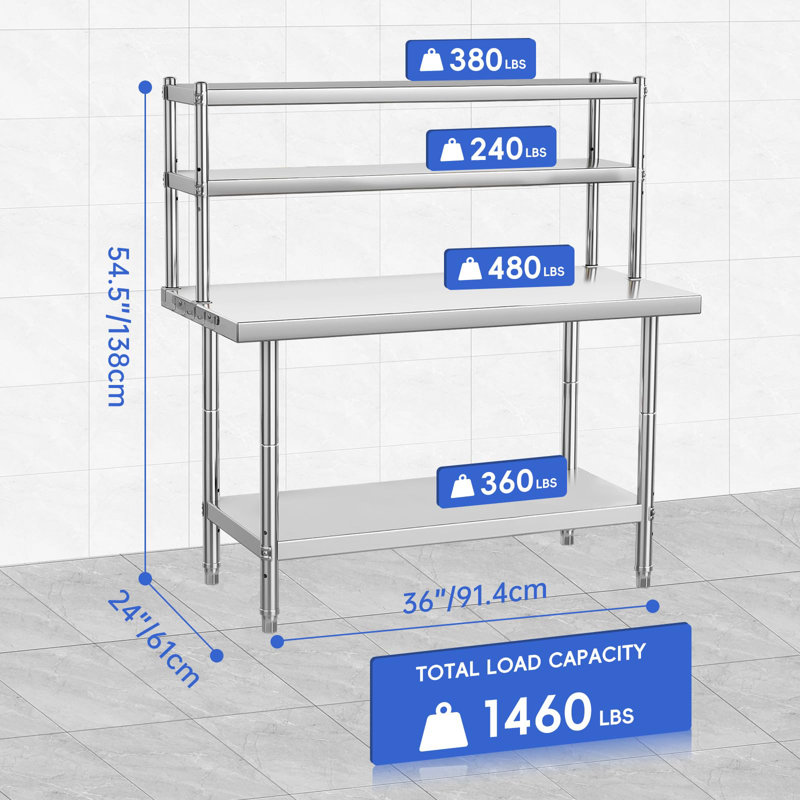 91.5cm W Stainless Steel Top Workbench