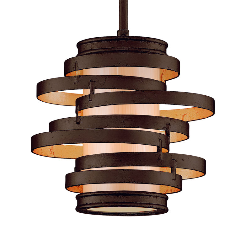 Luminaire suspendu géométrique unique à 1 lumière Vertigo, Bronze / Feuille dorée, Glace caramel