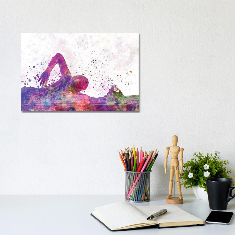 «Natation Silhouette I» par Paul Rommer - peinture sur toile tendue, H 8 po x l 12 po x P 0,75 po