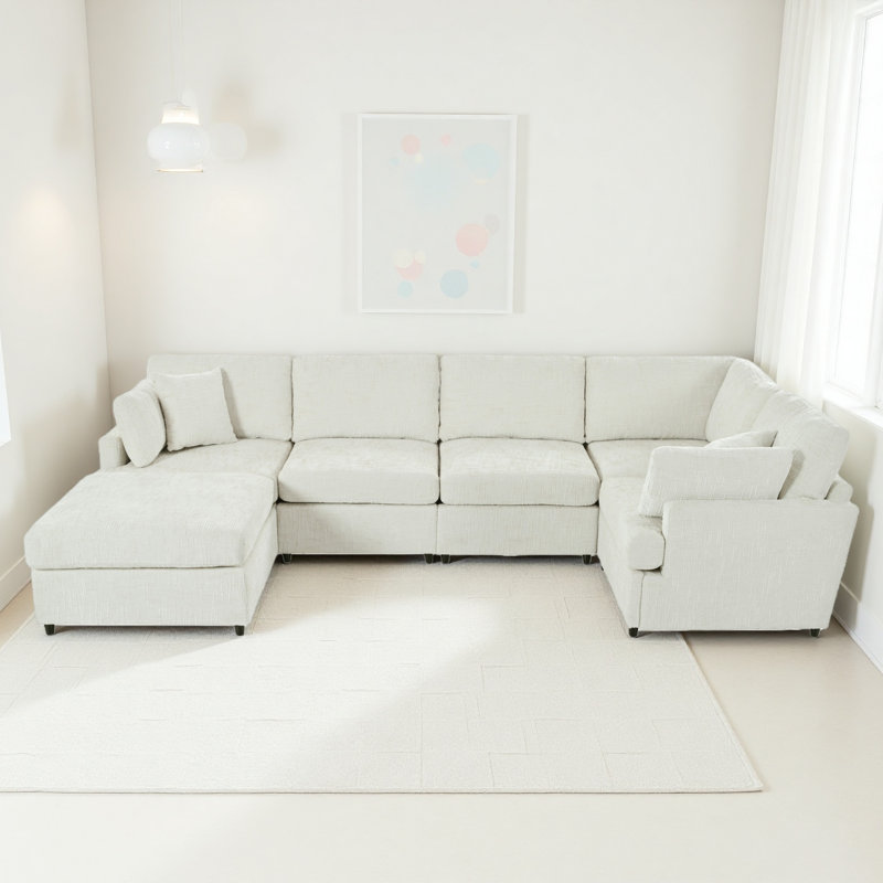 Domoni Upholstered L-Shaped Sectional Symmetrical, Beige Polyester