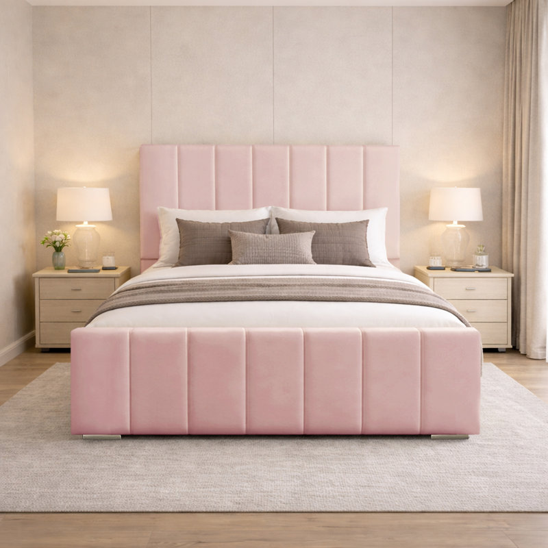 Connell Upholstered Bed Frame, Small Double (4'), Pink