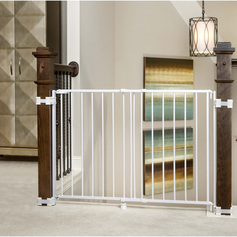 White Metal Pressure Mounted Swinging Stairway Baby Gate