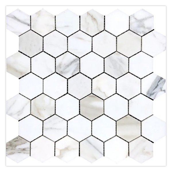 Serena 12 x 12 Calacatta Gold Polished Marble Mosaic Hexagon Tile (4.83 Sq Ft/Case) - 5 Pack