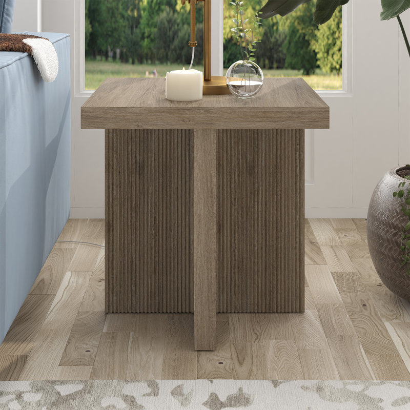 Kaia Side Table, Beige Wood, Beige