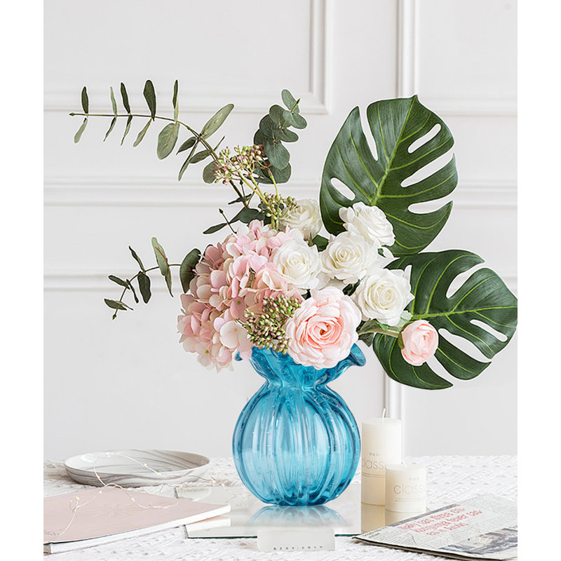 Blown Glass Vase, Modern Art Vase For Table Decoration Vase, Blue