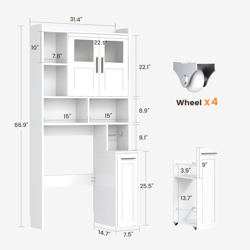 Over The Toilet Freestanding Storage With Cabinet, Satin