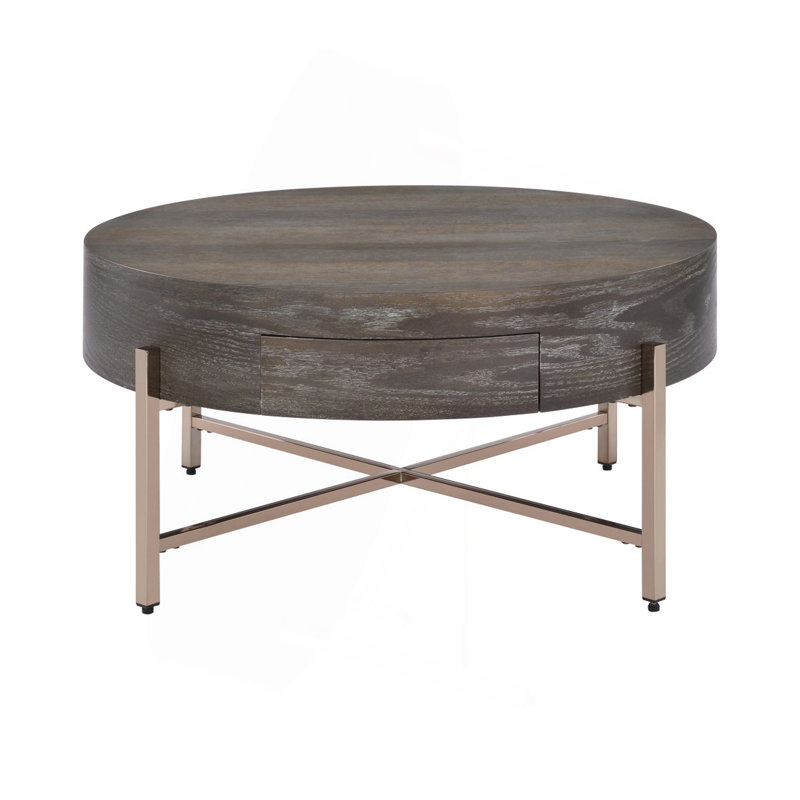 Table basse à tambour avec 1 tiroir, brun clair et champagne