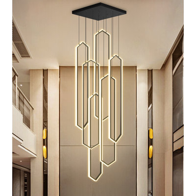 40" 6-ring Modern Led Dimmable Chandelier Black