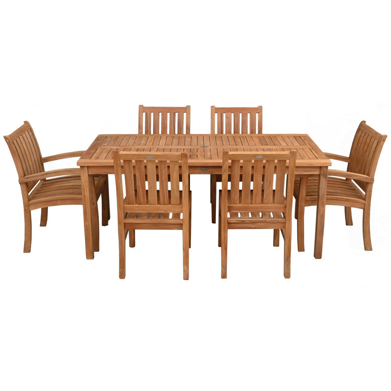 Ensemble bistro 7 pièces en teck avec table rectangulaire avec 2 fauteuils Abacho et 4 chaises d'appoint