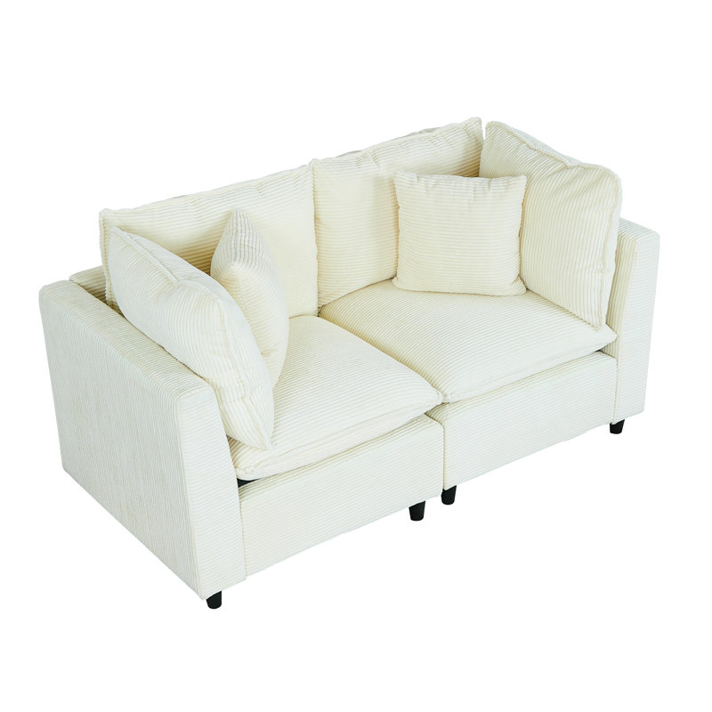 2163bg - 2p Velours côtelé beige 2 places, tissu respirant, conception modulaire, 4 petits coussins et éponge 2p, matériau de qualité, épais pour le confort, avec