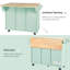 Îlot de cuisine vert menthe avec armoire de rangement à comptoir à abattants en bois d'hévéa et 3 tiroirs sur roulettes | Idée de cadeau-833020862
