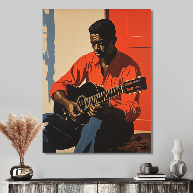 Jazz, joueur de guitare rétro - musicien mural, salon, Toile tendue, H 32 po x l 16 po x P 1 po