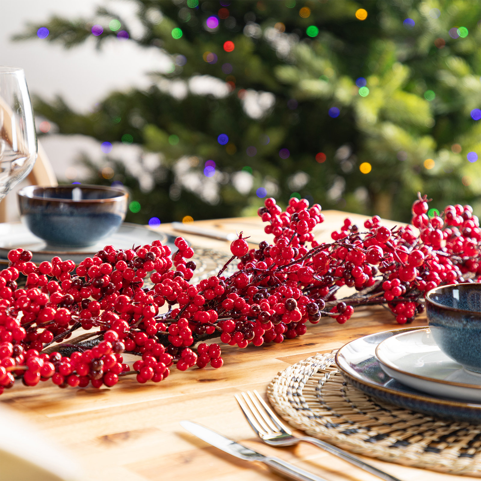 3-Piece 6Ft Christmas Red Berries Garland Set And 25"D Christmas Red Berries Wreath