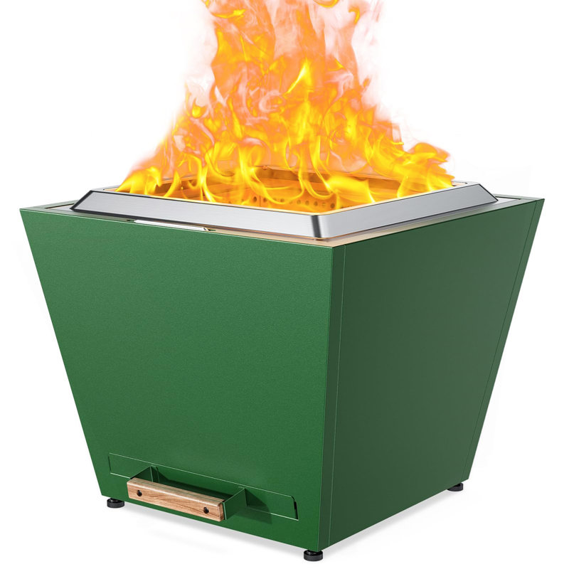 Pro 25 Inch Smokeless Fire Pit, W/Pull-Out Ash Pan, Portable Outdoor Firepits, Carry Handle For Backyard Patio Camping, Stainless Steel, Green