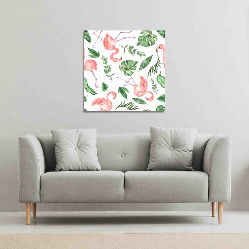Flamingo And Leaves by Andrew Lee - Wrapped Canvas Print, 61cm H x 61cm W x 4cm D