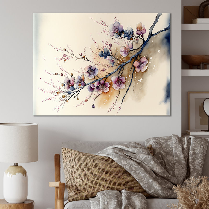Décoration murale en métal Cherry Blossom Branch I Tree, art en métal Fleurs en fleurs, H 30 po x l 40 po