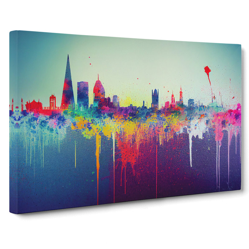 London Skyline Splatter Abstract - Wrapped Canvas, 50cm H x 76cm W x 3cm D