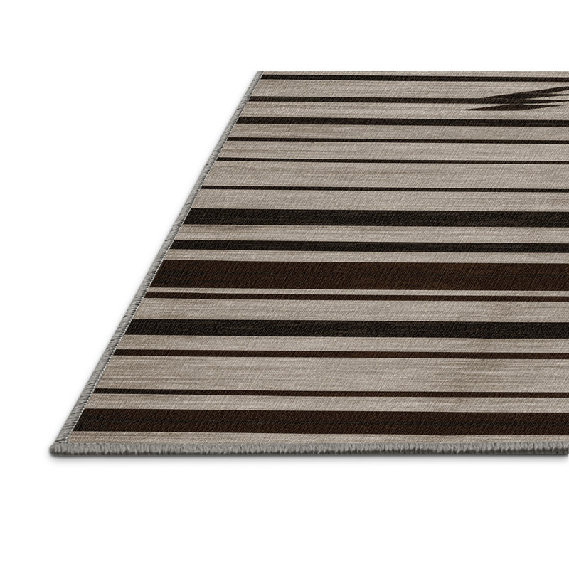 Washable Greige Deep Brown Striped Area Rug, Rectangle 7' x 9'