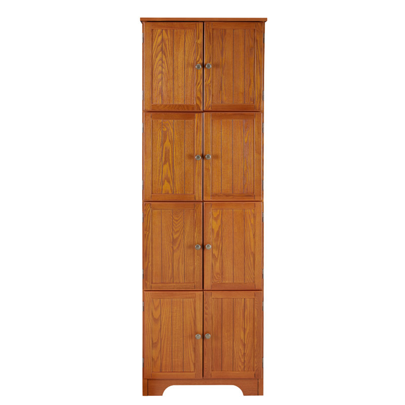Armoire en chêne de 72,4 po de hauteur avec 8 portes et 4 tablettes. Pour différents endroits. Extérieur lisse, construction robuste, divers emplacements. Finition, construction