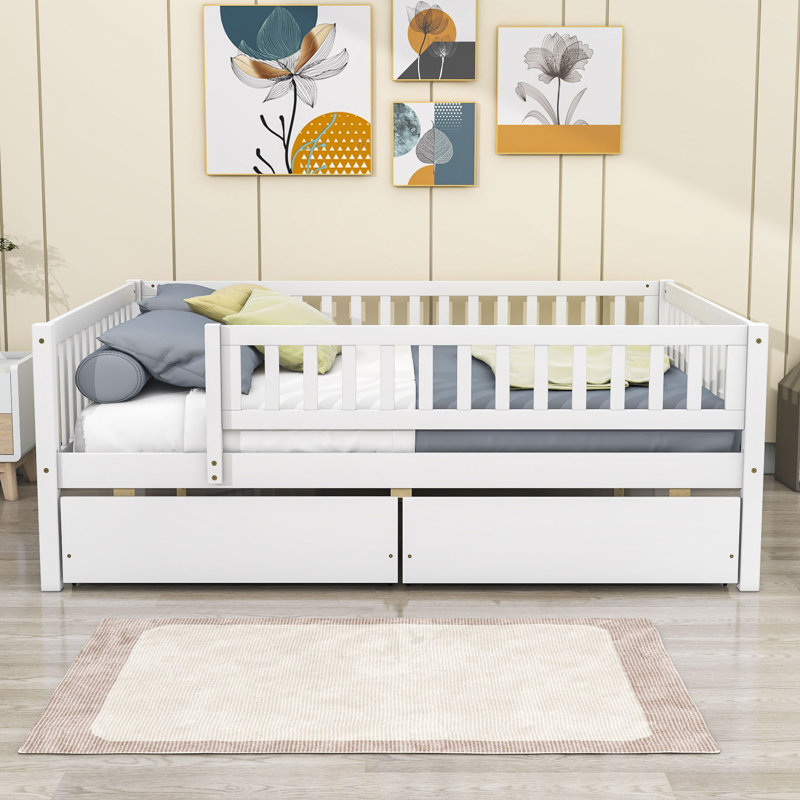 Wood Daybed with Two Drawers and Slats, Full, White