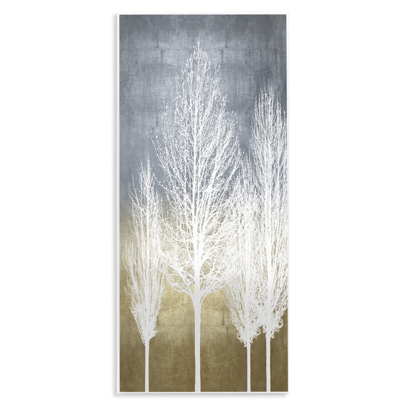 Tall Tree Silhouettes Abstract White Forest Over Pattern by - Graphic Art
