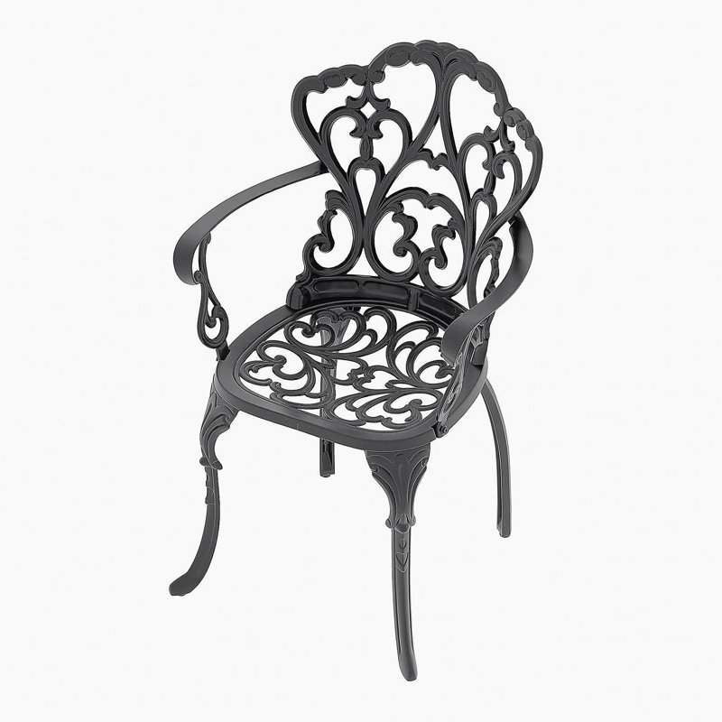 Ensemble de 7 pièces de mobilier de patio en aluminium coulé avec cadre noir et coussins de siège blanc cassé (identique à: W1710S00078)