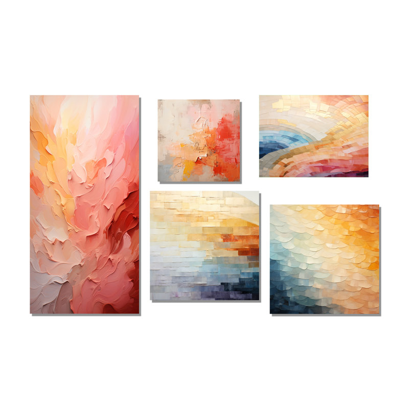 Gradient Grace Artistry - Rainbow Wall Art, ensemble de salon de 5, Toile tendue