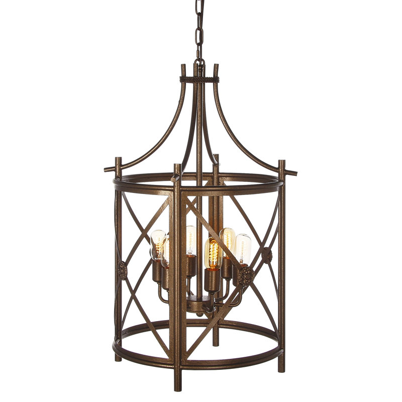 Lustre tambour à 4 lumières Rosette, Laiton bronzé