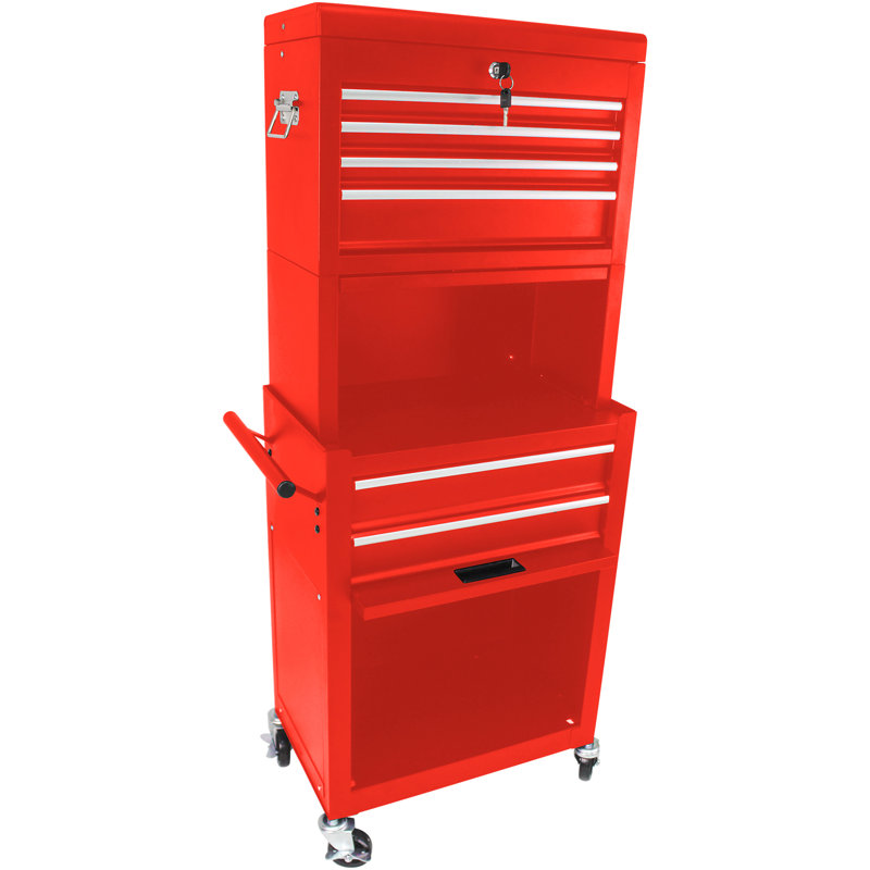 Coffre à outils 6 roulettes en métal avec verrou - capacité de 220 lb, atelier de garage rouge, Rouge