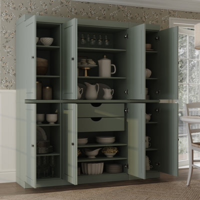 Kyrrah 100% Solid Wood Tall Kitchen Pantry Cabinet with Doors & 2 Drawers, Adjustable Shelves, Modular Kitchen Storage Cabinet, 65" W x 71.5" H
