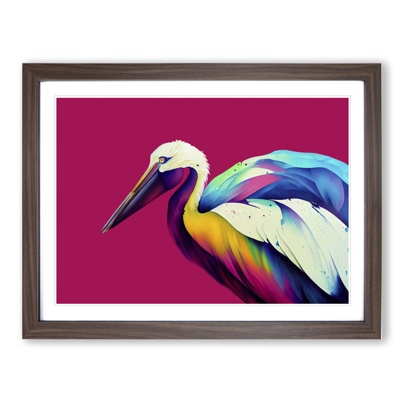 XH1022-6866X Pelican - Single Picture Frame Painting, 46cm H x 64cm W x 2cm D, Walnut Framed