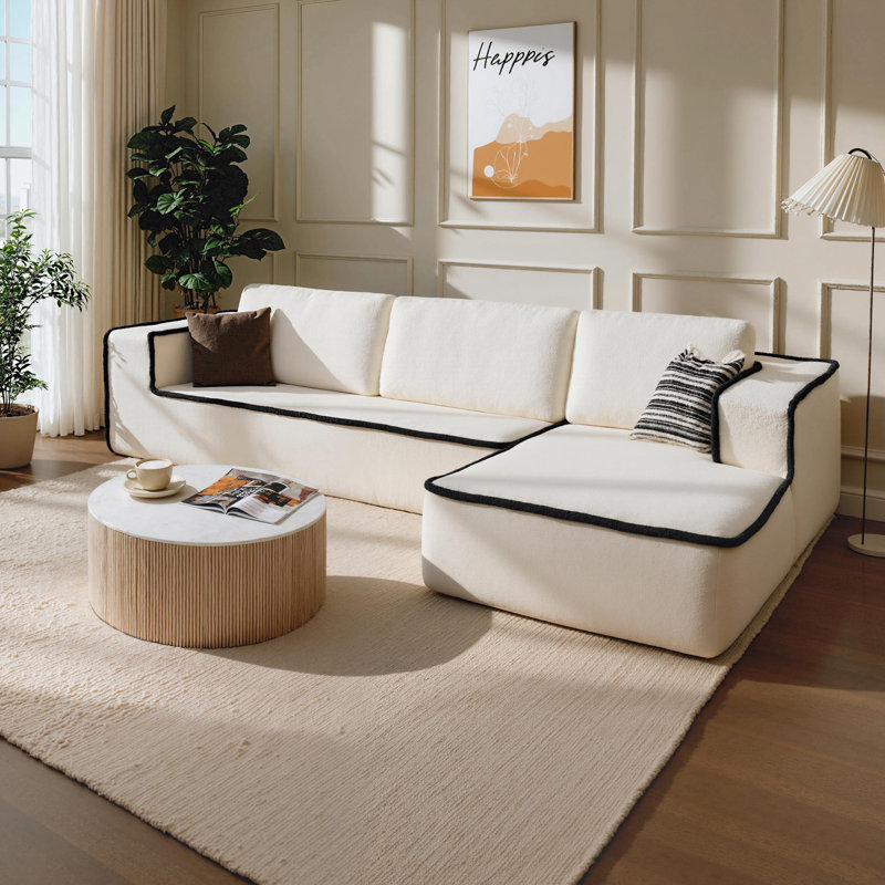 121" Boneless Oversized Modular Cloud Couch With Chaise, L-Shaped Deep Seat Sofa, Wide Armrests, Memory Foam, No Assembly