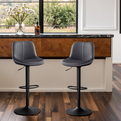 Adjustable Height Swivel Barstools With Ergonomic Backrest(Set of 2)