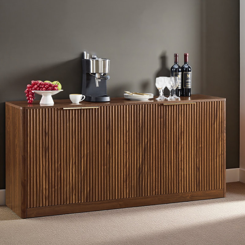 59-Inch Modern Wavy Sideboard, Curved Contour Design Storage Cabinet, 4-Door Cabinet With Storage Function, Suitable For Kitchen/Bedroom/Living Room, 59.0"L X 15.7"W X 27.7"H