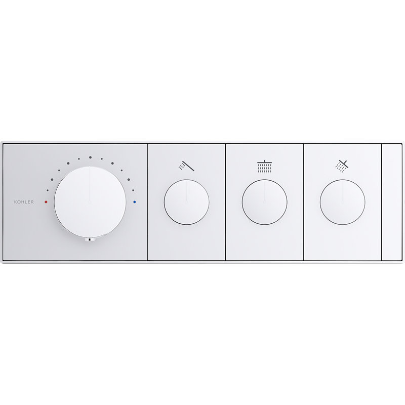 Panneau de commande de valve thermostatique à trois prises Anthem avec boutons-poussoirs encastrés, Blanc