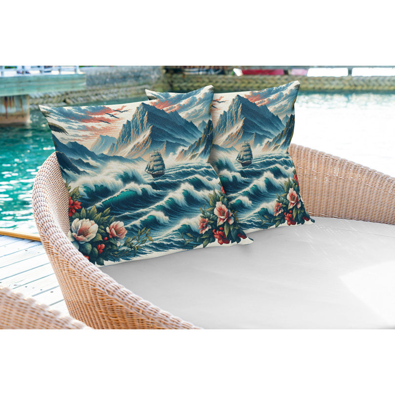 Ambesonne Nautical Pillow Covers Pack Sea Blue and Dark Coral