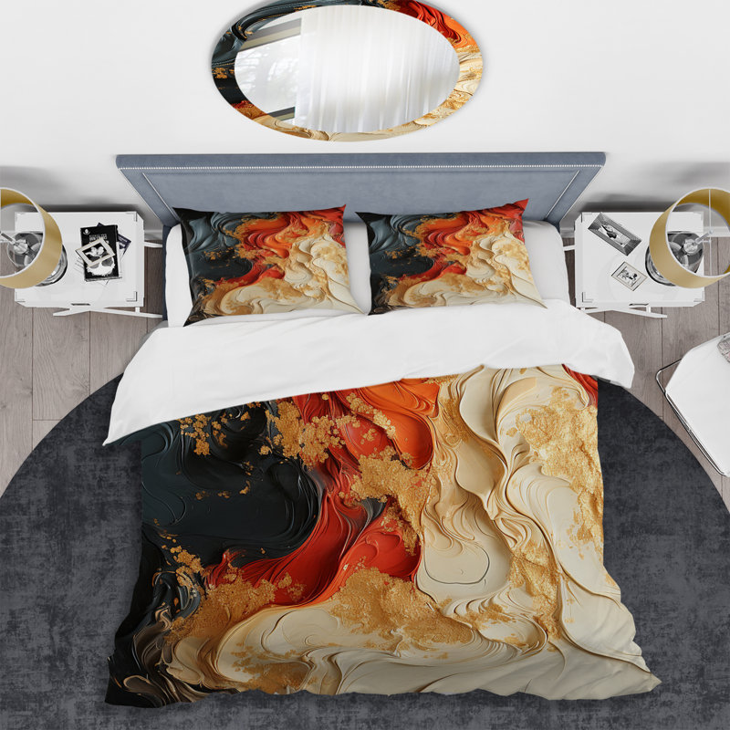 Volcano en marbre rouge et or IV - ensemble de housse de couette peinture abstraite